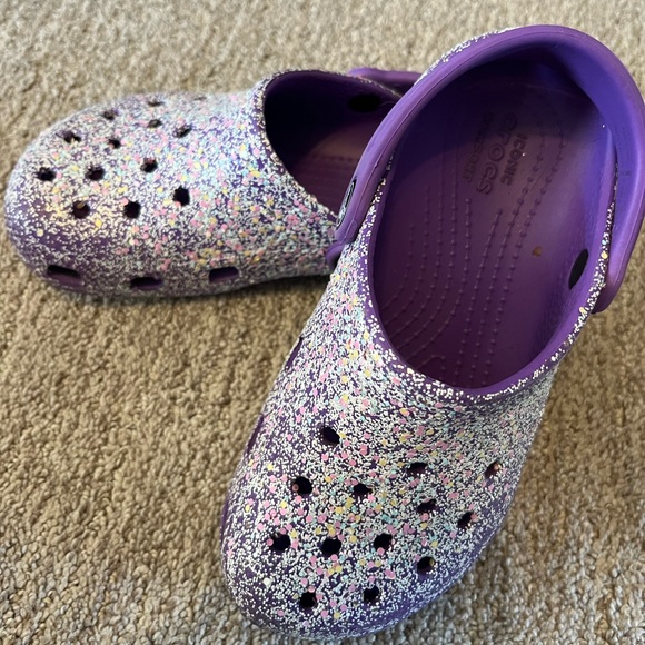 Purple Glitter Crocs, Gently Worn, Childs Sz 12, Smoke Free Home - Picture 3 of 5